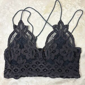 Free People Adella Bralette Sm Gray Crochet Lace Plunge